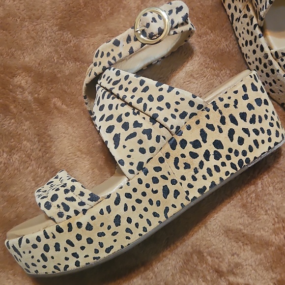 Matisse Shoes - Womens Beige Leopard Print Platform Sandals with Ankle Strap
